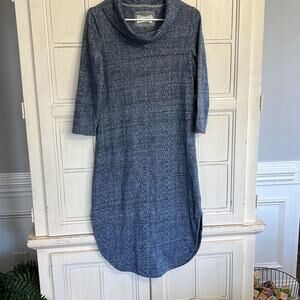 Saturday Sunday size small blue cowl neck rounded hem knit dress